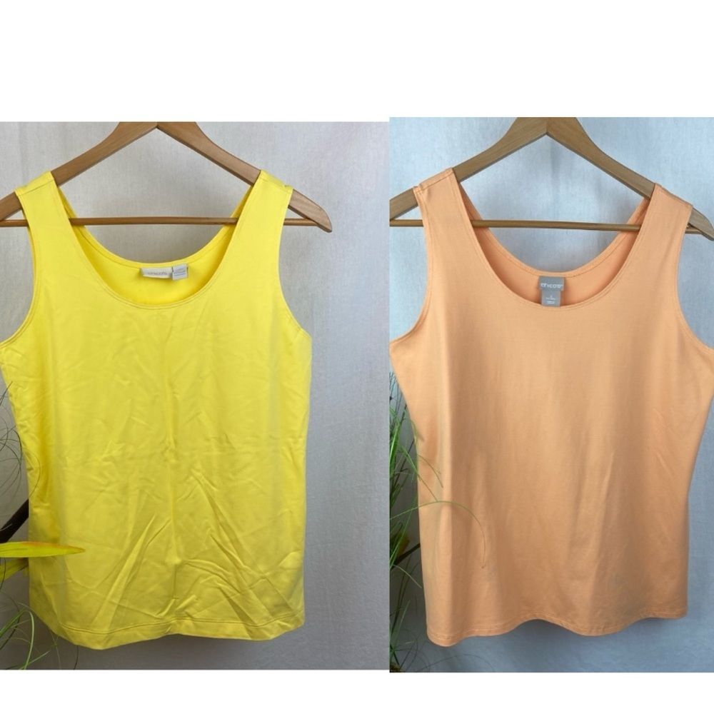 Chico’s SET Of 2 Orange & Yellow Microfiber Sleeveless Tank Tops 2 L 12
